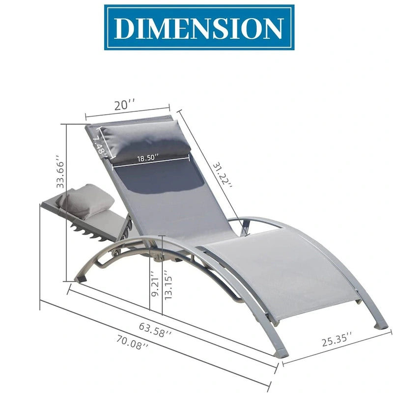 Fauteuil inclinable d'extérieur réglable en aluminium gris, lot de 2 chaises longues avec oreiller - N/A