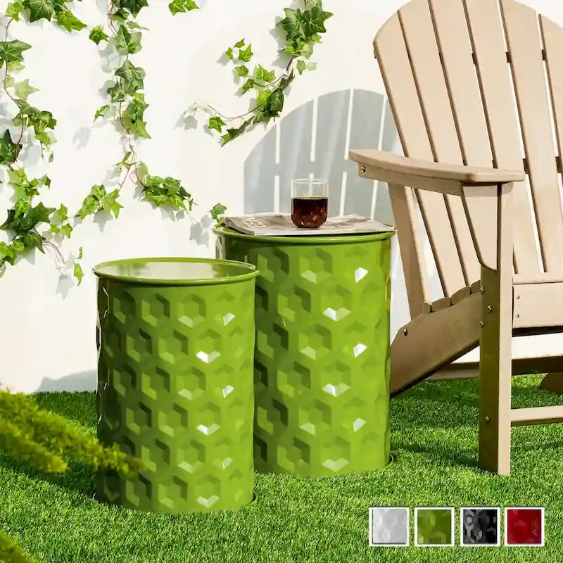 Glitzhome Set of 2 Glossy Black Metal Outdoor Table Accent Stool - 14.25W x 14.25D x 18.75H