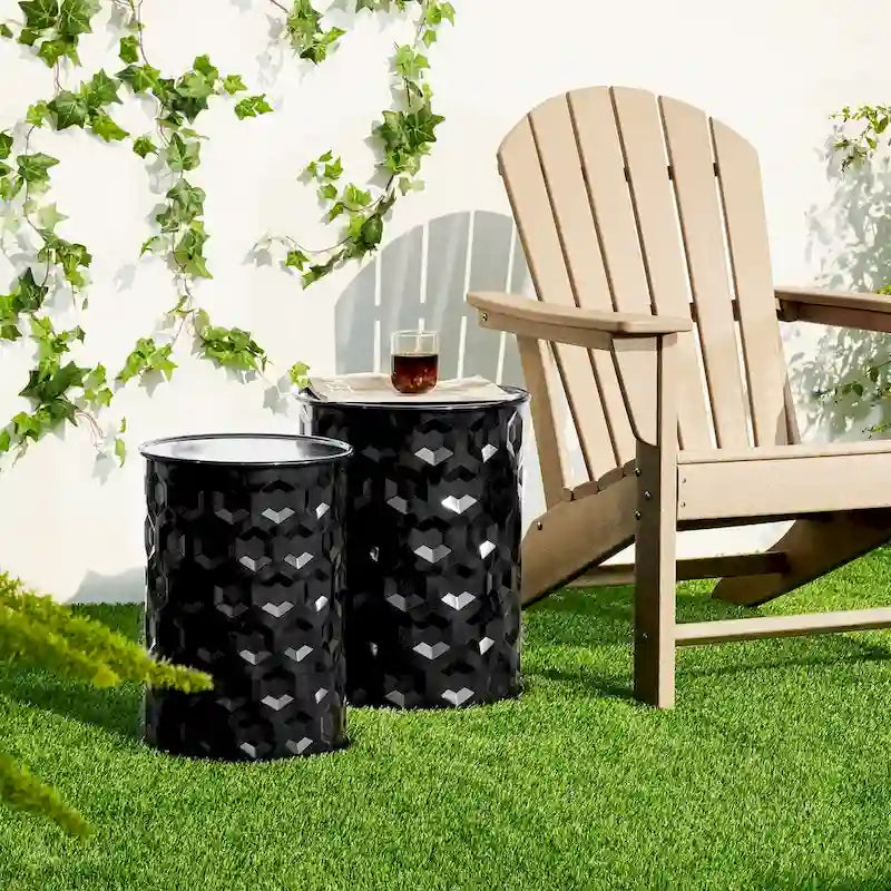 Glitzhome Lot de 2 tabourets d'appoint/tables d'extérieur en métal noir brillant - 14,25 L x 14,25 P x 18,75 H