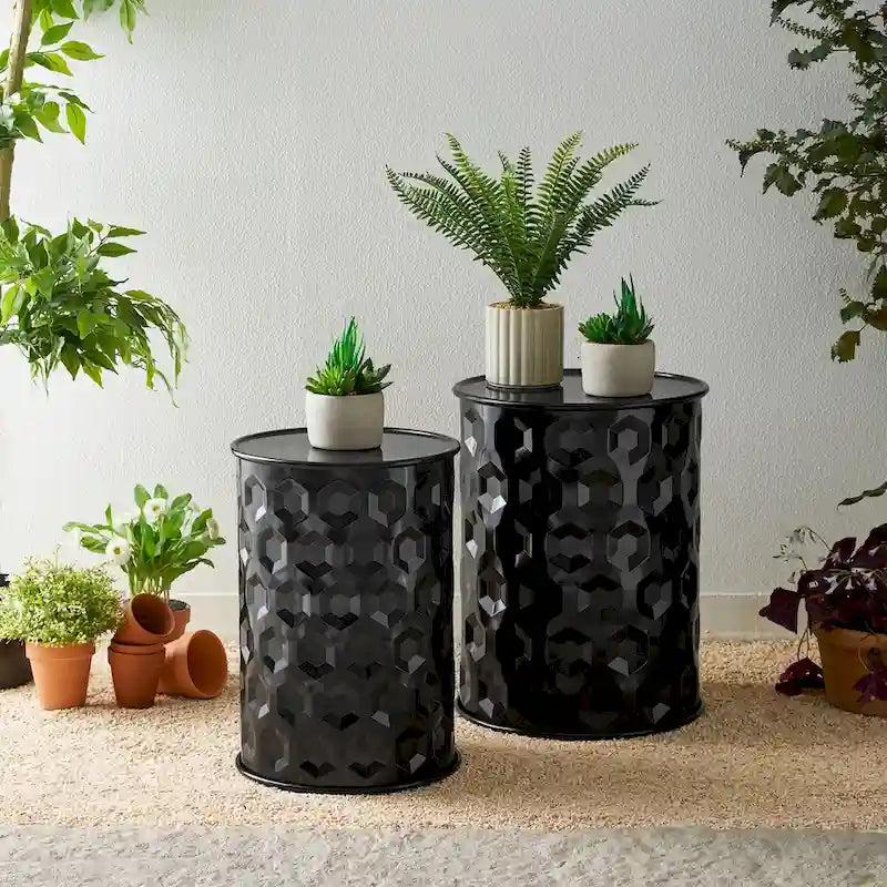 Glitzhome Lot de 2 tabourets d'appoint/tables d'extérieur en métal noir brillant - 14,25 L x 14,25 P x 18,75 H