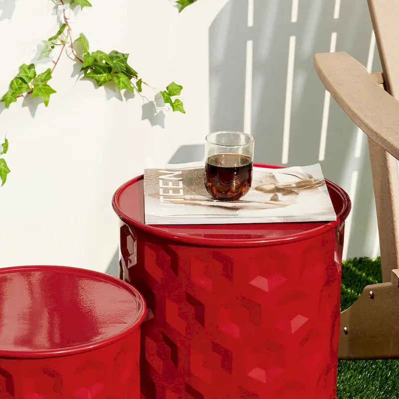 Glitzhome Lot de 2 tabourets d'appoint/tables d'extérieur en métal noir brillant - 14,25 L x 14,25 P x 18,75 H