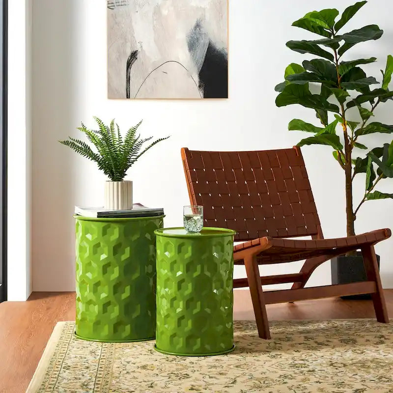 Glitzhome Lot de 2 tabourets d'appoint/tables d'extérieur en métal noir brillant - 14,25 L x 14,25 P x 18,75 H