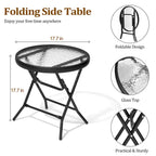 Table ronde pliante de patio extérieur avec plateau en verre trempé