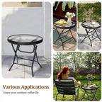 Table ronde pliante de patio extérieur avec plateau en verre trempé
