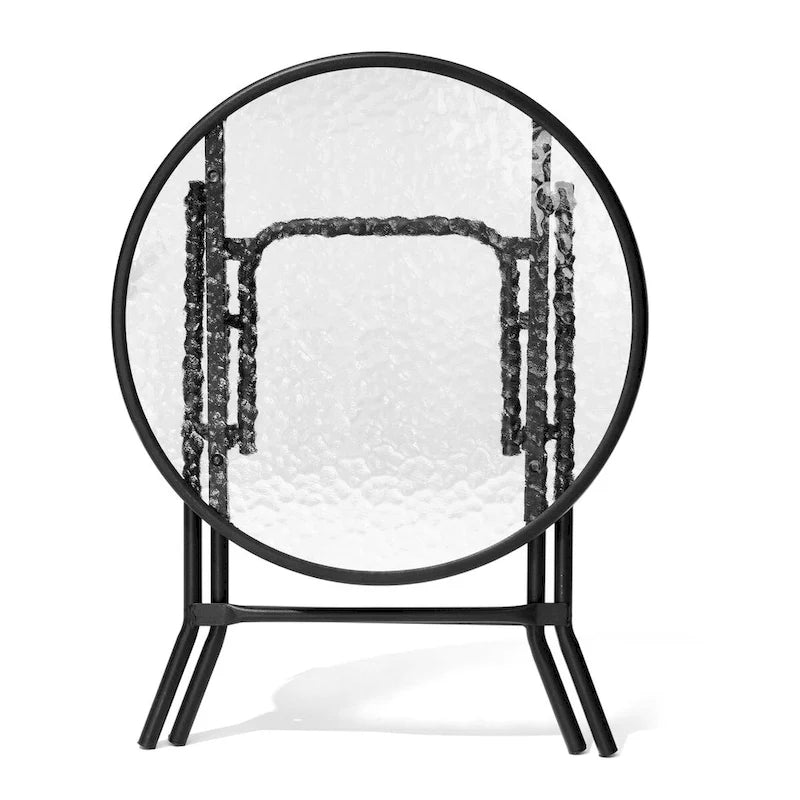 Table ronde pliante de patio extérieur avec plateau en verre trempé