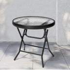 Table ronde pliante de patio extérieur avec plateau en verre trempé