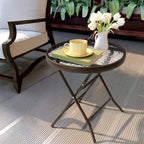 Table ronde pliante de patio extérieur avec plateau en verre trempé