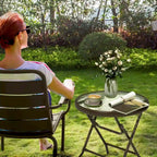 Table ronde pliante de patio extérieur avec plateau en verre trempé