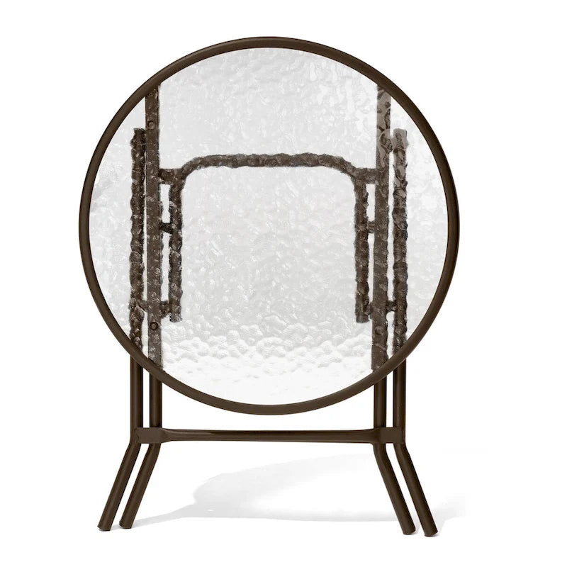 Table ronde pliante de patio extérieur avec plateau en verre trempé