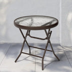 Table ronde pliante de patio extérieur avec plateau en verre trempé