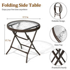 Table ronde pliante de patio extérieur avec plateau en verre trempé