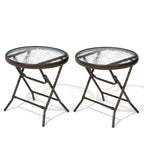 Table ronde pliante de patio extérieur avec plateau en verre trempé