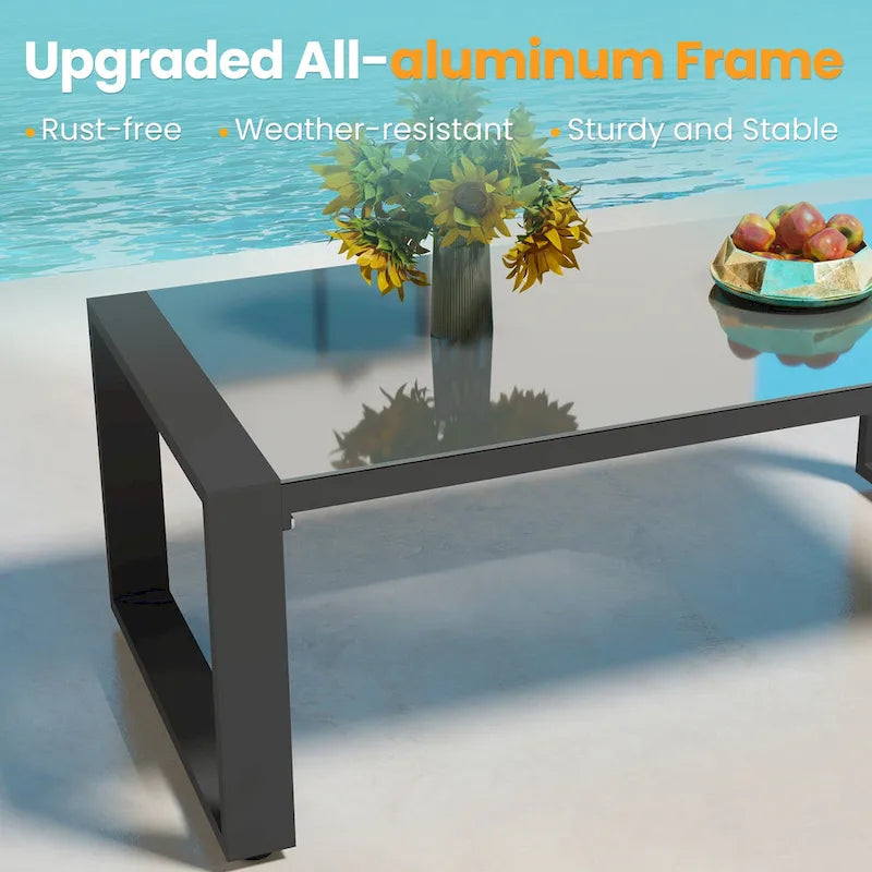 Table d'extérieur en aluminium et verre