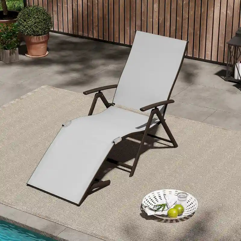 VredHom Outdoor Aluminum Portable Folding Chaise Lounge Chair - 70 L x 20 W x 14 H
