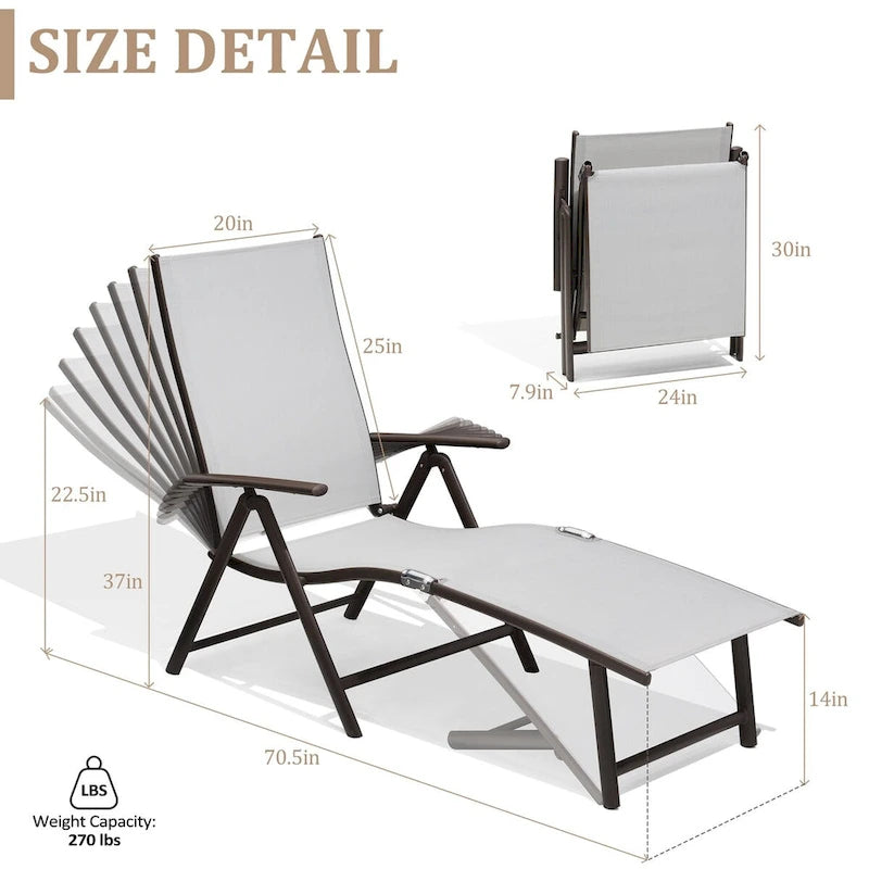 Chaise longue pliante portable d'extérieur VredHom en aluminium – 70 L x 20 l x 14 H
