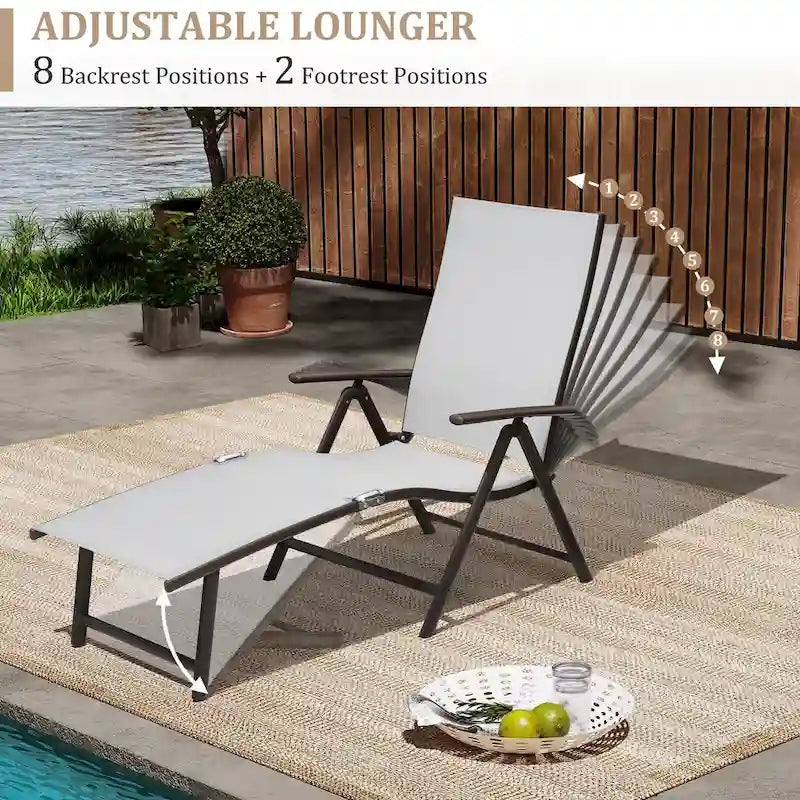 Chaise longue pliante portable d'extérieur VredHom en aluminium – 70 L x 20 l x 14 H