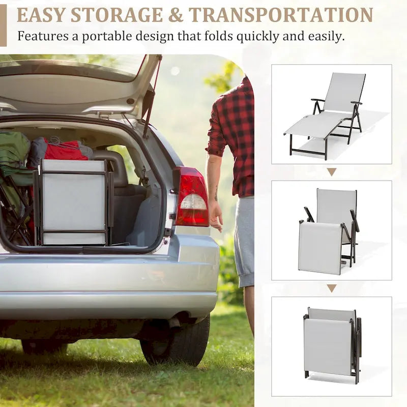 Chaise longue pliante portable d'extérieur VredHom en aluminium – 70 L x 20 l x 14 H