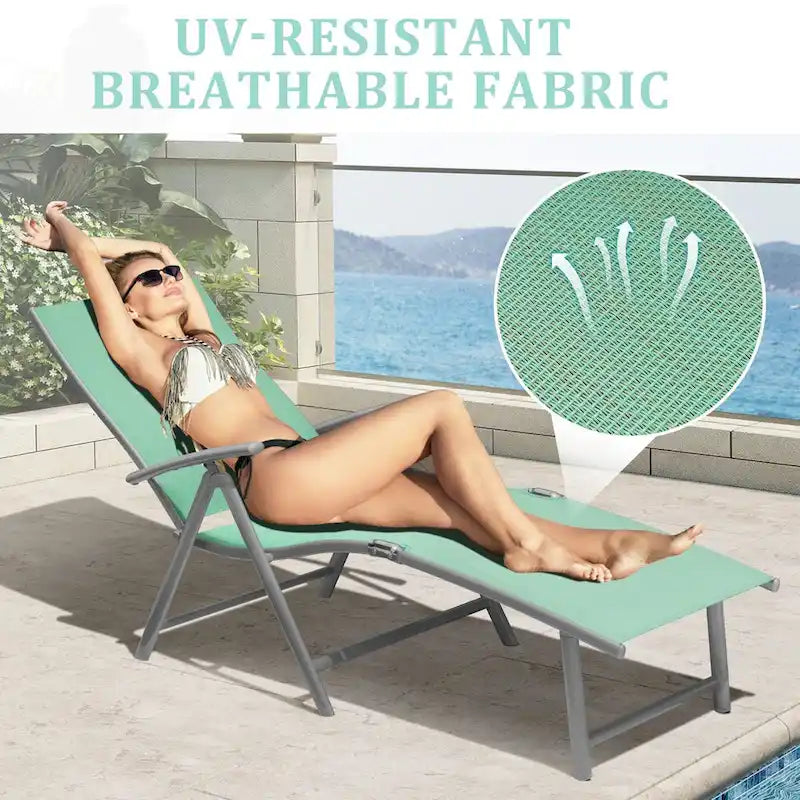 Chaise longue pliante portable d'extérieur VredHom en aluminium – 70 L x 20 l x 14 H
