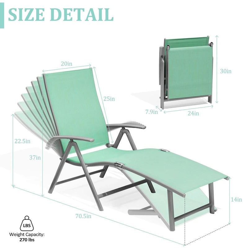 Chaise longue pliante portable d'extérieur VredHom en aluminium – 70 L x 20 l x 14 H