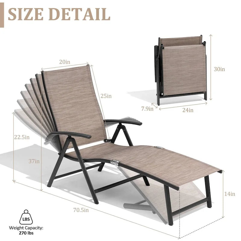 Chaise longue pliante portable d'extérieur VredHom en aluminium – 70 L x 20 l x 14 H