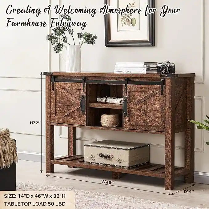 Table d'entrée de ferme, Console avec étagère de rangement, Table basse