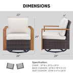 Fauteuils de jardin pivotants et à bascule Gymojoy avec coussins - Marron
