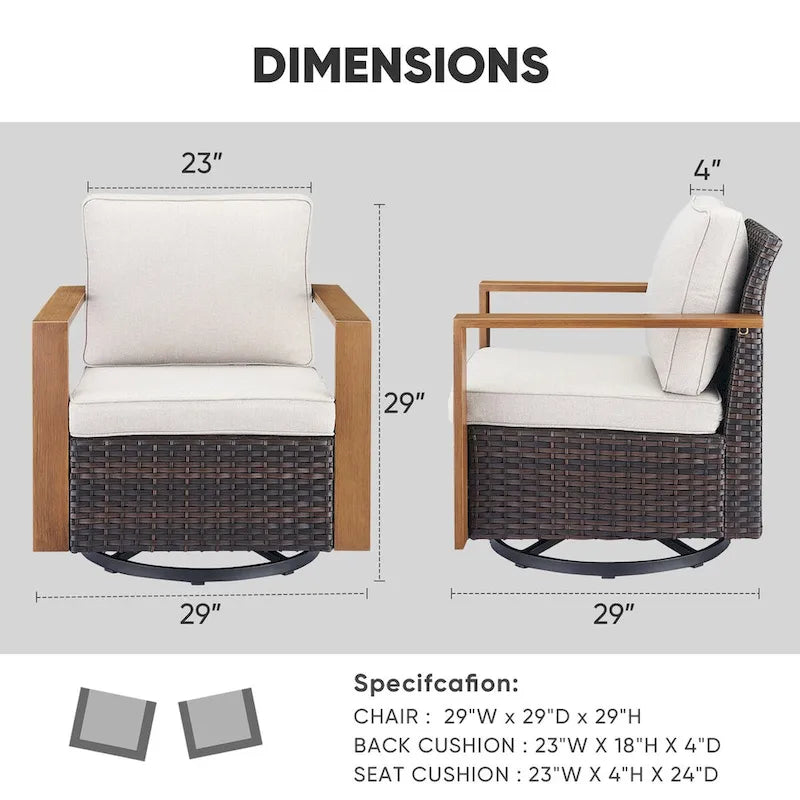 Fauteuils de jardin pivotants et à bascule Gymojoy avec coussins - Marron