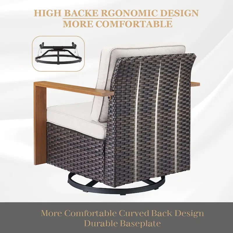 Fauteuils de jardin pivotants et à bascule Gymojoy avec coussins - Marron
