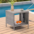 BONOSUKI Table basse carrée en osier PE pour patio extérieur, résistante aux intempéries