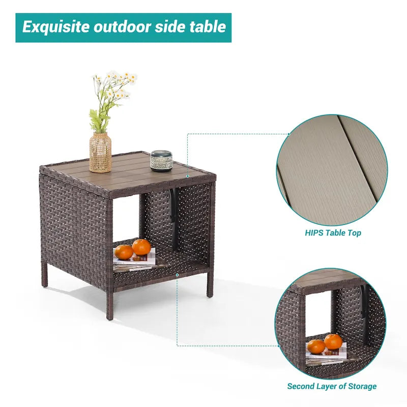 BONOSUKI Table basse carrée en osier PE pour patio extérieur, résistante aux intempéries