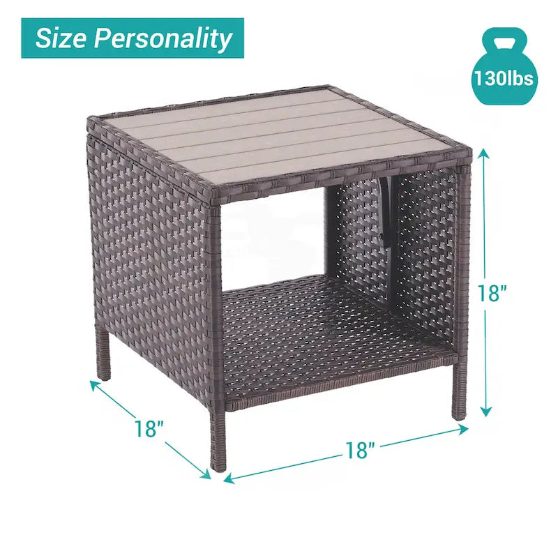 BONOSUKI Table basse carrée en osier PE pour patio extérieur, résistante aux intempéries