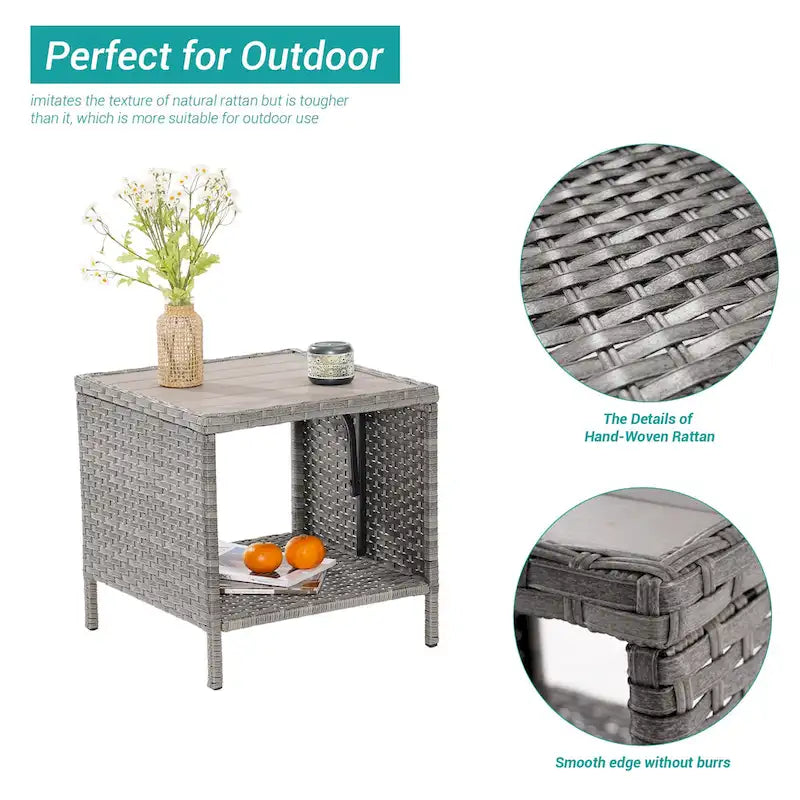 BONOSUKI Table basse carrée en osier PE pour patio extérieur, résistante aux intempéries