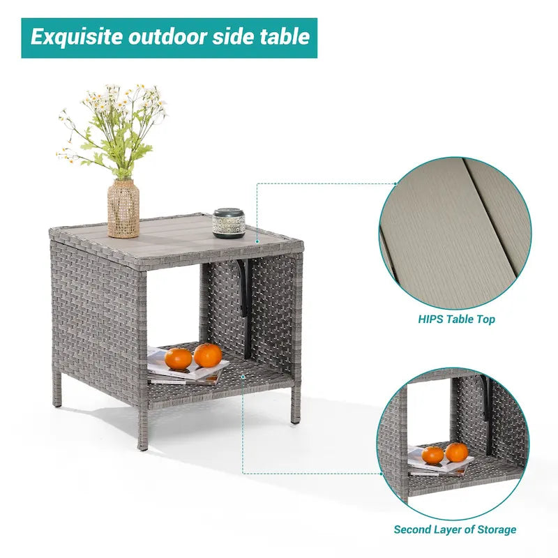 BONOSUKI Table basse carrée en osier PE pour patio extérieur, résistante aux intempéries