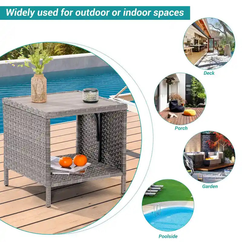 BONOSUKI Table basse carrée en osier PE pour patio extérieur, résistante aux intempéries