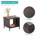BONOSUKI Table basse carrée en osier PE pour patio extérieur, résistante aux intempéries