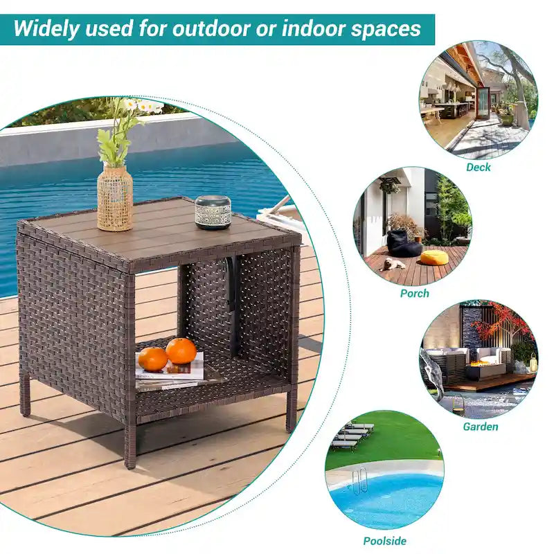 BONOSUKI Table basse carrée en osier PE pour patio extérieur, résistante aux intempéries