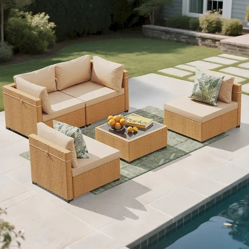 UPHA 5-Piece Patio Furniture Wicker Sofa Set with Cushions