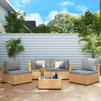 Ensemble de mobilier de jardin UPHA 5 pièces avec canapé en osier et coussins
