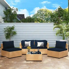 Ensemble de mobilier de jardin UPHA 5 pièces avec canapé en osier et coussins