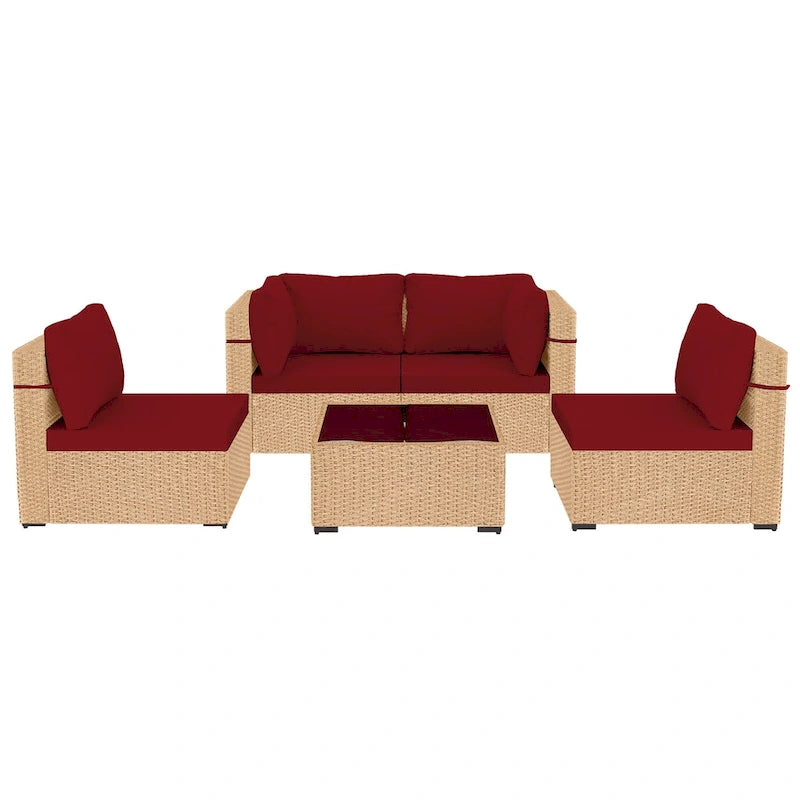 Ensemble de mobilier de jardin UPHA 5 pièces avec canapé en osier et coussins