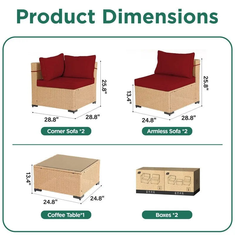 Ensemble de mobilier de jardin UPHA 5 pièces avec canapé en osier et coussins
