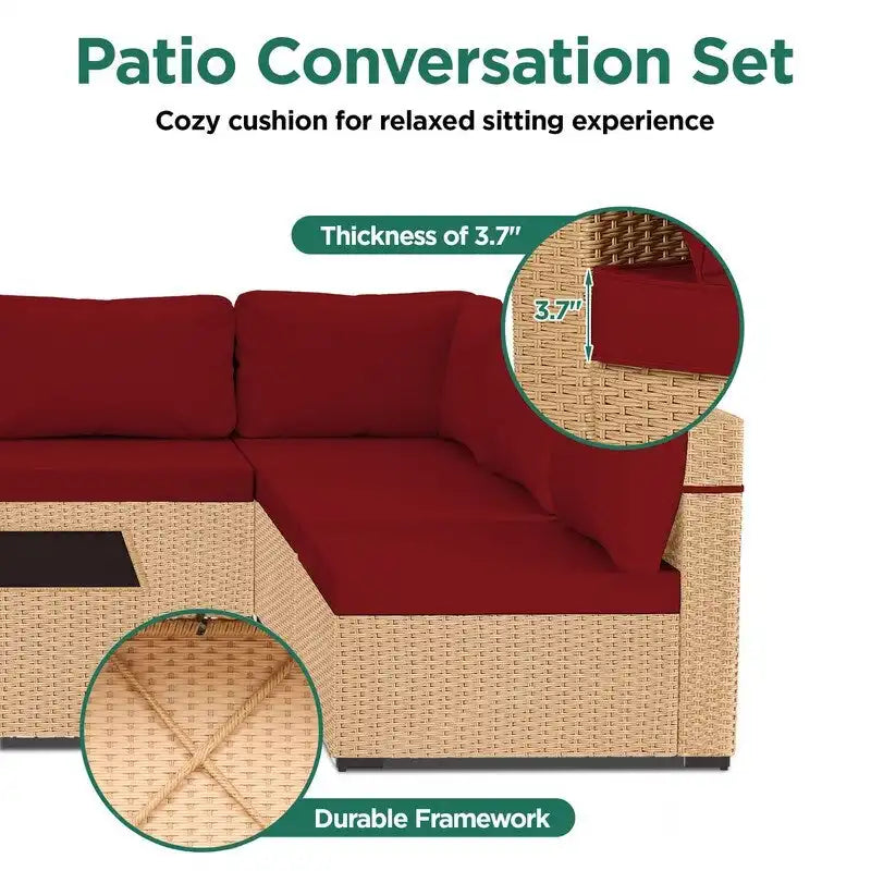 Ensemble de mobilier de jardin UPHA 5 pièces avec canapé en osier et coussins