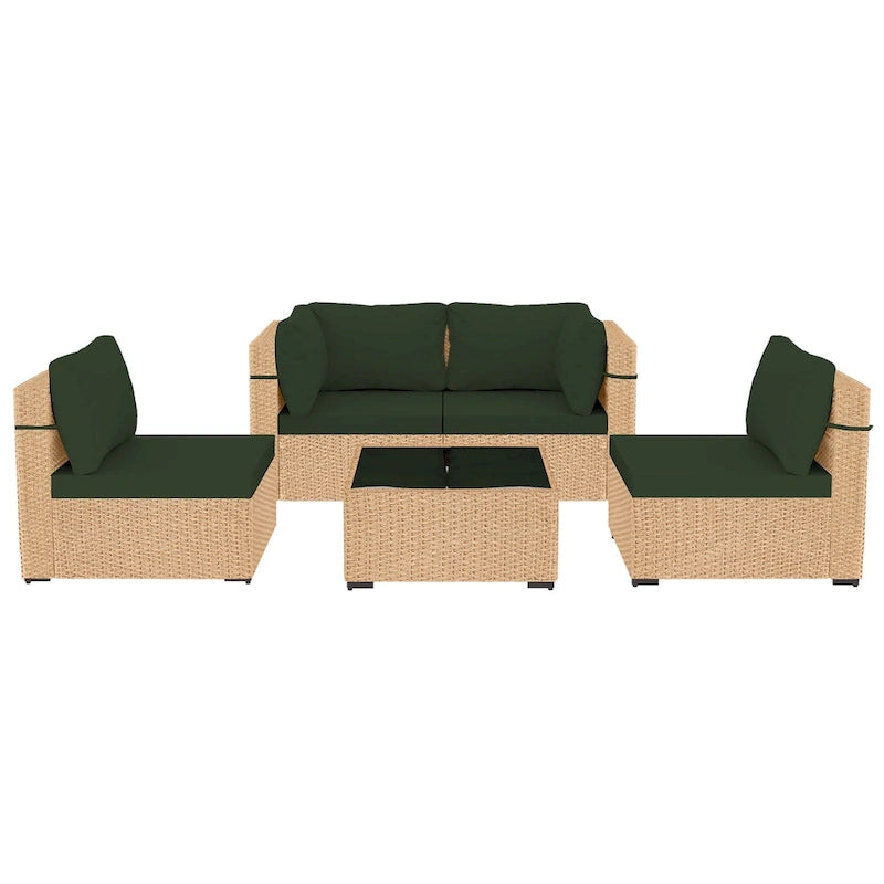 Ensemble de mobilier de jardin UPHA 5 pièces avec canapé en osier et coussins