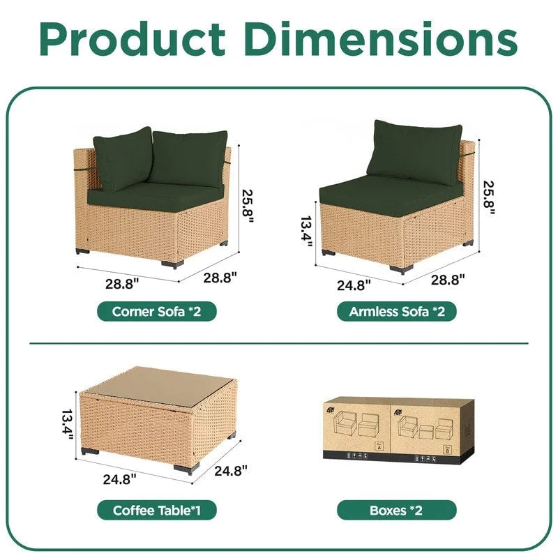 Ensemble de mobilier de jardin UPHA 5 pièces avec canapé en osier et coussins