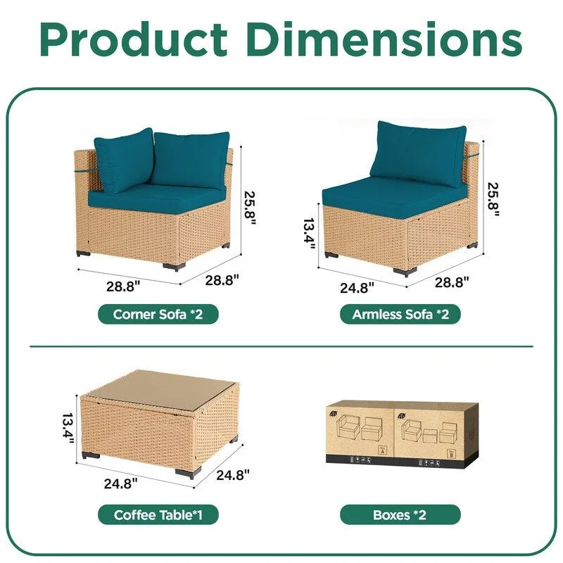 Ensemble de mobilier de jardin UPHA 5 pièces avec canapé en osier et coussins