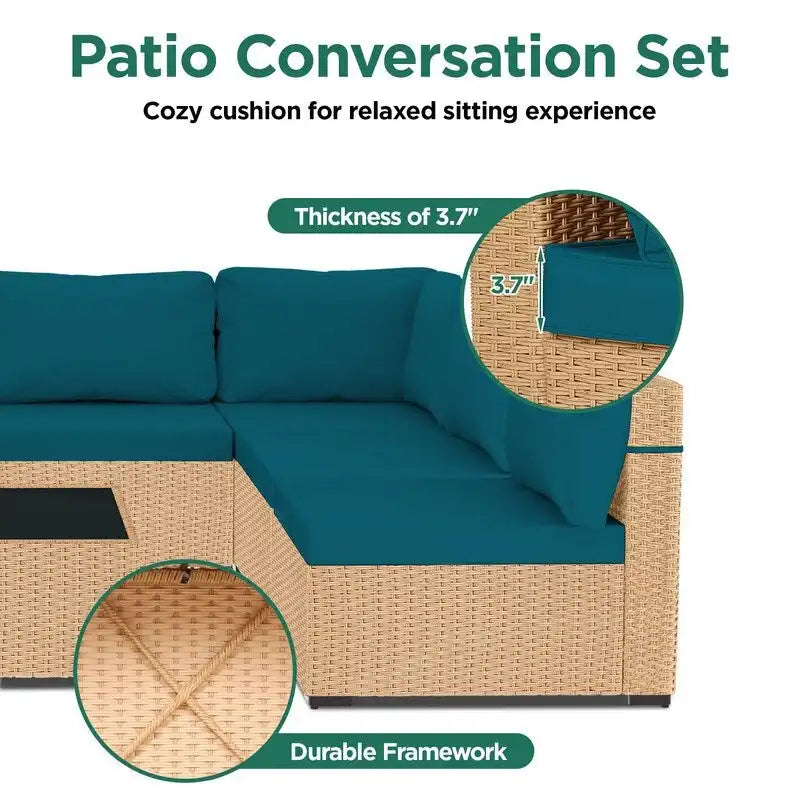 Ensemble de mobilier de jardin UPHA 5 pièces avec canapé en osier et coussins
