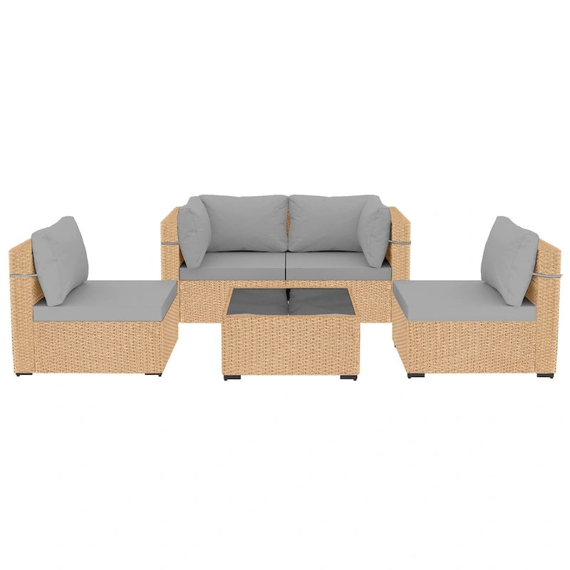 Ensemble de mobilier de jardin UPHA 5 pièces avec canapé en osier et coussins