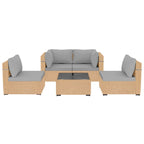 Ensemble de mobilier de jardin UPHA 5 pièces avec canapé en osier et coussins