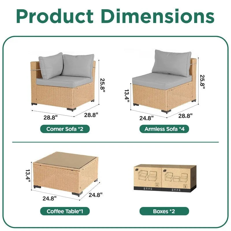 Ensemble de mobilier de jardin UPHA 5 pièces avec canapé en osier et coussins