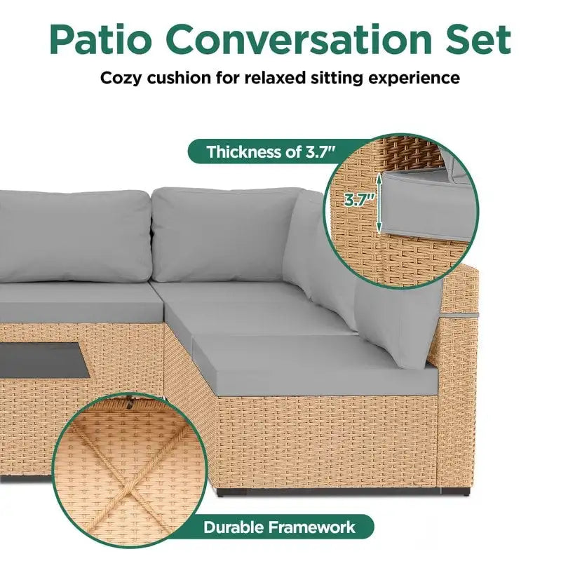 Ensemble de mobilier de jardin UPHA 5 pièces avec canapé en osier et coussins